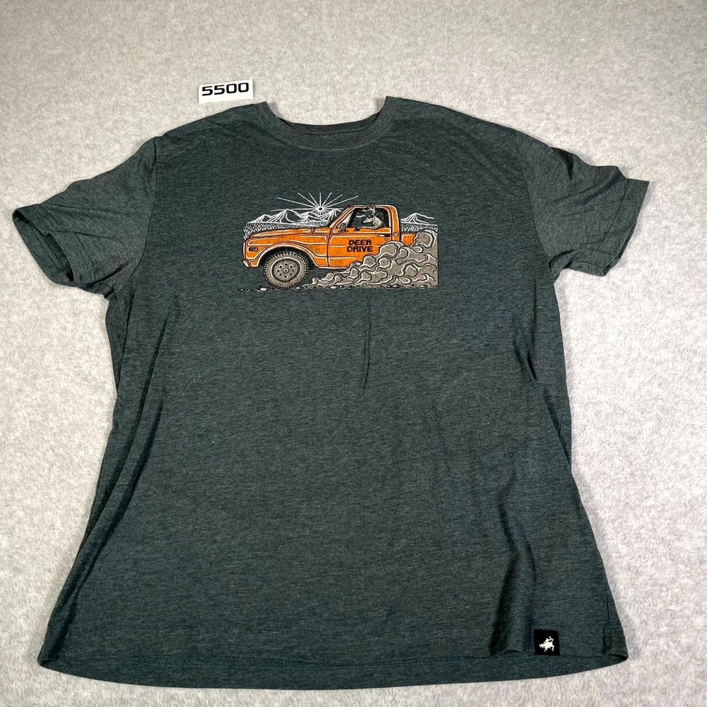 Catchin' Deers Shirt Mens Large Green Deer Drive Graphic Print Crew Neck Casual